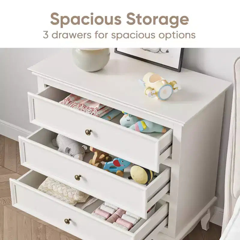 Commode de chambre, commode moderne à 3 tiroirs avec pieds en bois massif