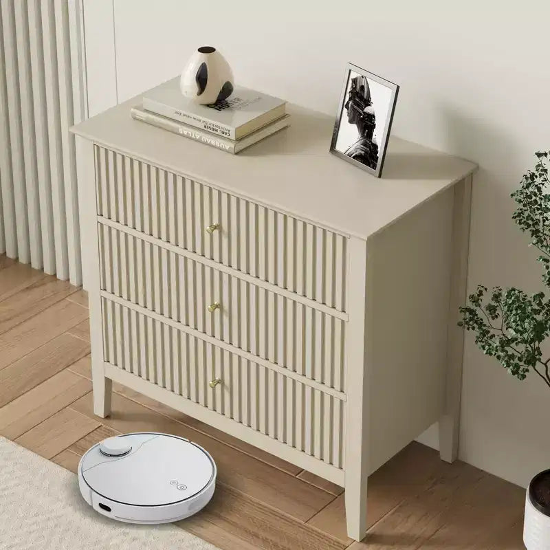 Commode cannelée à 3 tiroirs avec glissières à roulement à billes, table de chevet moderne