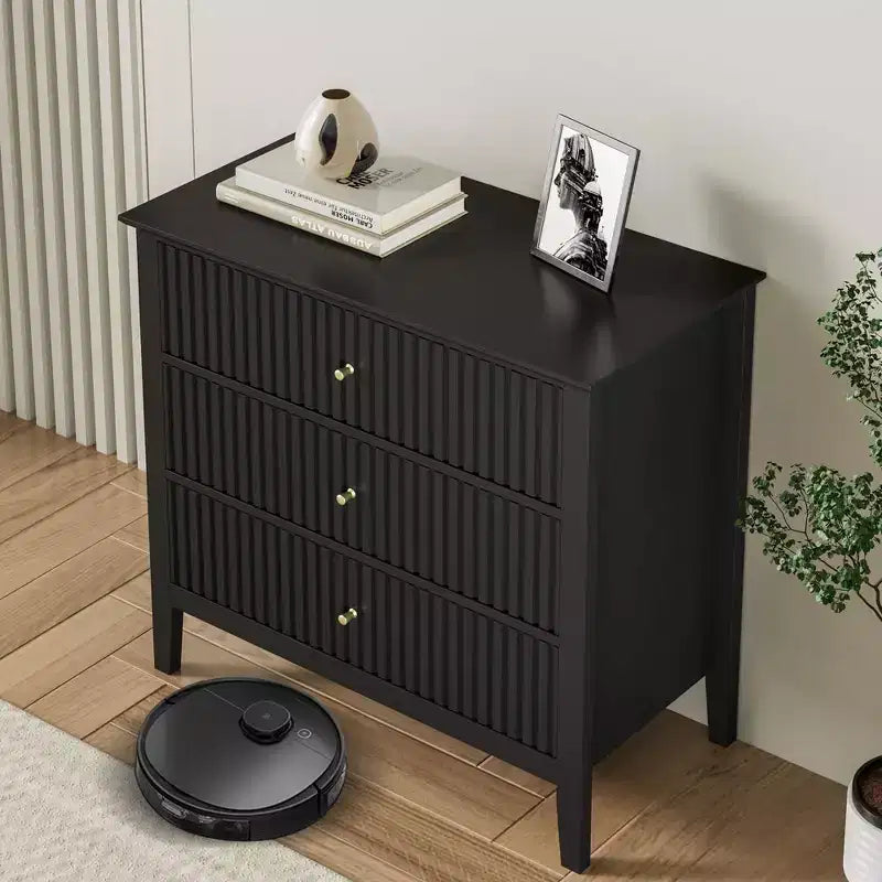 Commode cannelée à 3 tiroirs avec glissières à roulement à billes, table de chevet moderne