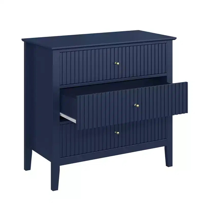 Commode cannelée à 3 tiroirs avec glissières à roulement à billes, table de chevet moderne