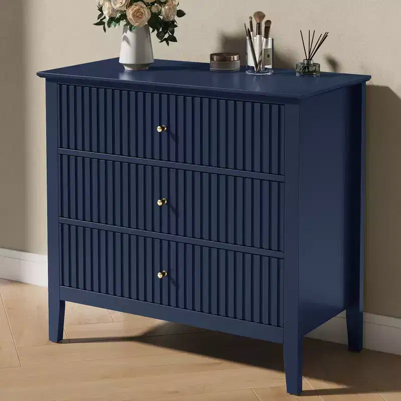 Commode cannelée à 3 tiroirs avec glissières à roulement à billes, table de chevet moderne