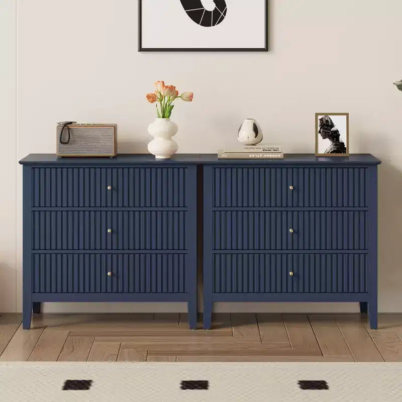 Commode cannelée à 3 tiroirs avec glissières à roulement à billes, table de chevet moderne