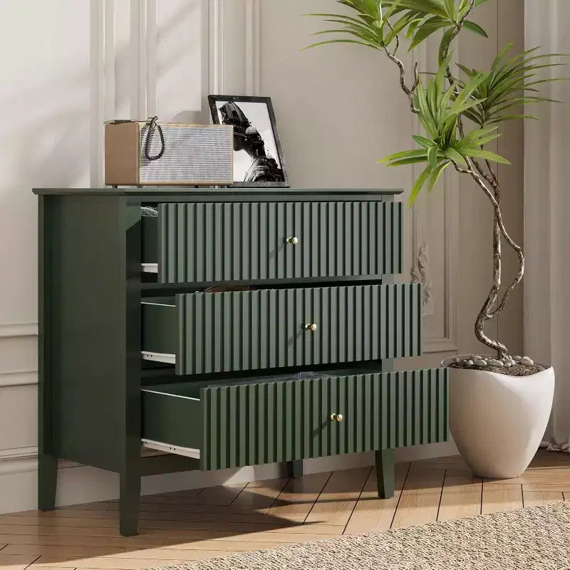 Commode cannelée à 3 tiroirs avec glissières à roulement à billes, table de chevet moderne
