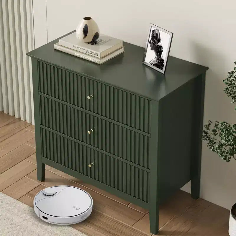 Commode cannelée à 3 tiroirs avec glissières à roulement à billes, table de chevet moderne