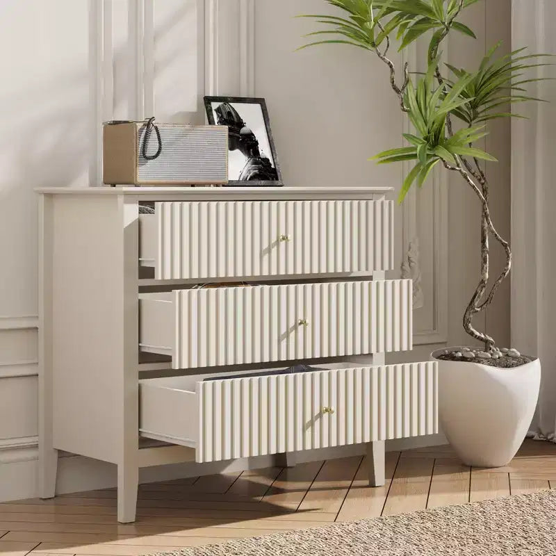Commode cannelée à 3 tiroirs avec glissières à roulement à billes, table de chevet moderne