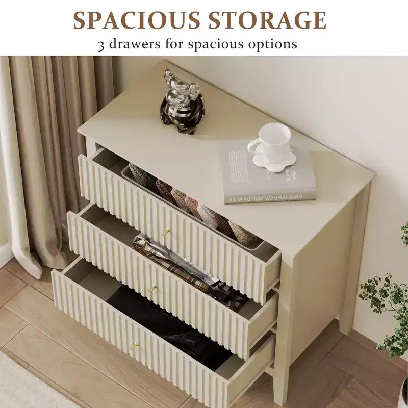 Commode cannelée à 3 tiroirs avec glissières à roulement à billes, table de chevet moderne