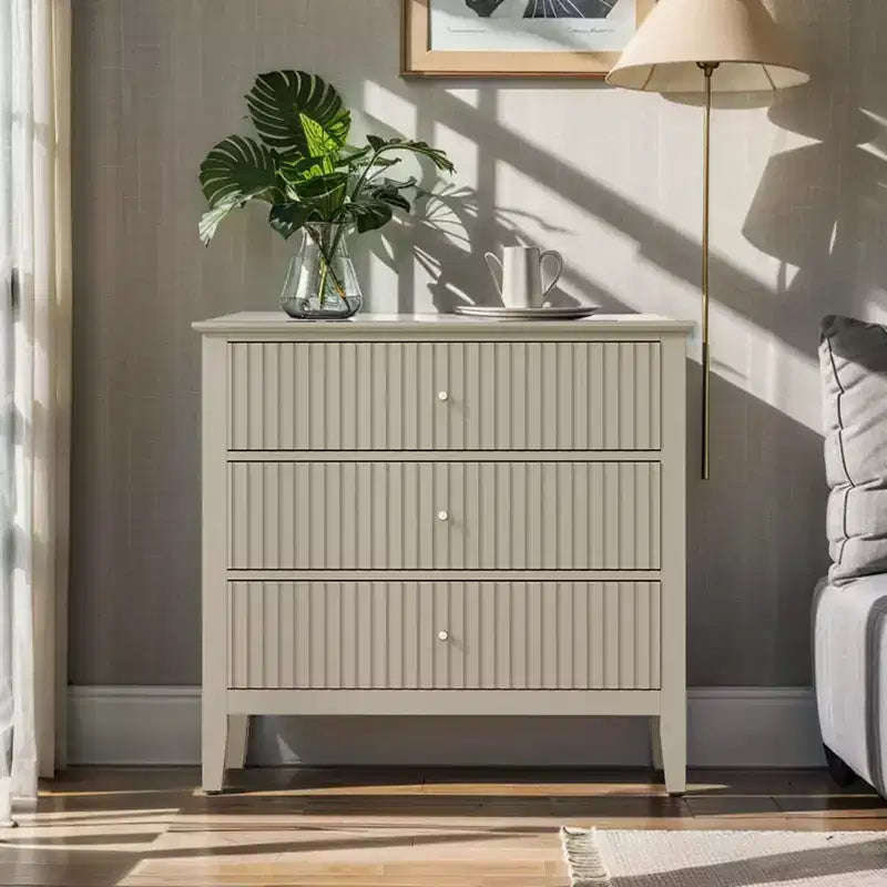 Commode cannelée à 3 tiroirs avec glissières à roulement à billes, table de chevet moderne