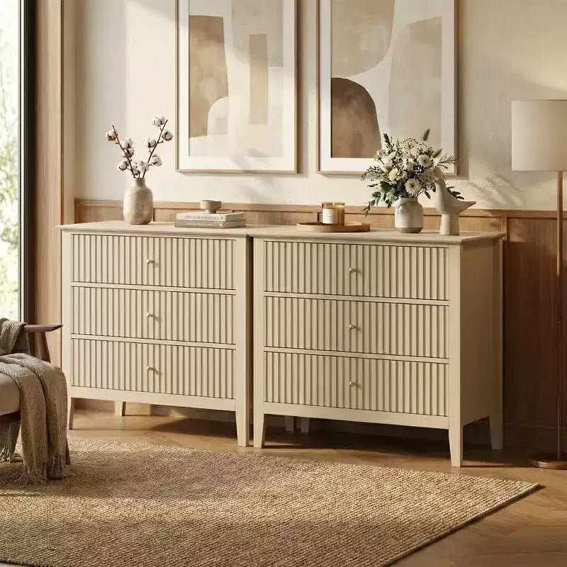 Commode cannelée à 3 tiroirs avec glissières à roulement à billes, table de chevet moderne