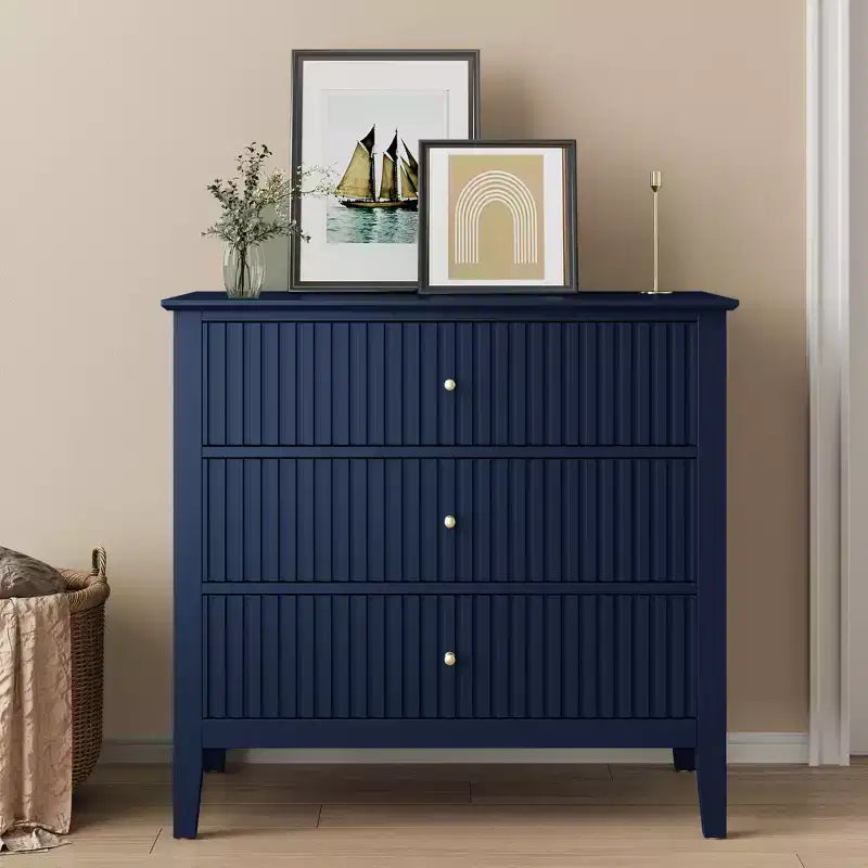 Commode cannelée à 3 tiroirs avec glissières à roulement à billes, table de chevet moderne