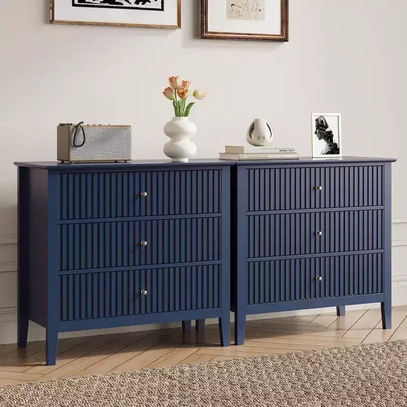 Commode cannelée à 3 tiroirs avec glissières à roulement à billes, table de chevet moderne
