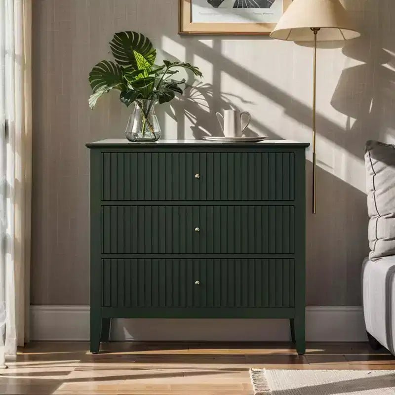 Commode cannelée à 3 tiroirs avec glissières à roulement à billes, table de chevet moderne