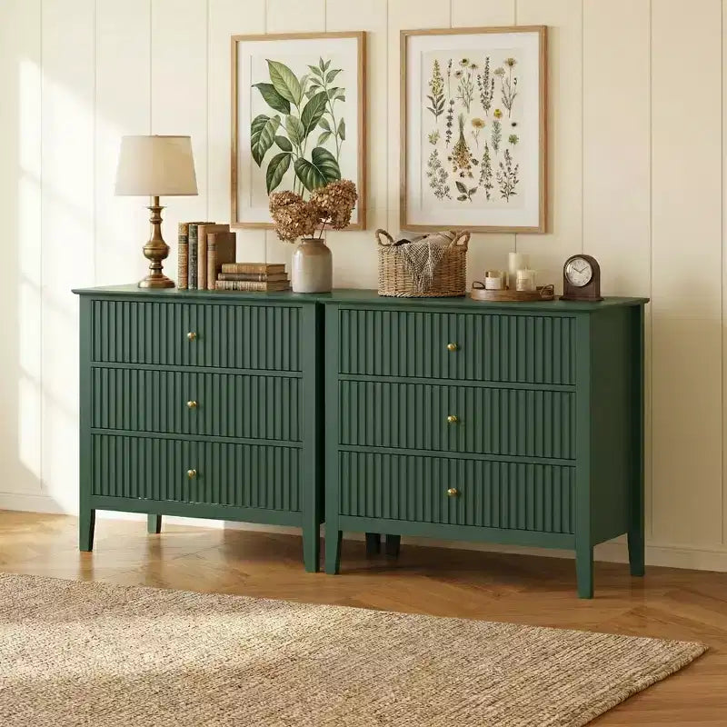 Commode cannelée à 3 tiroirs avec glissières à roulement à billes, table de chevet moderne