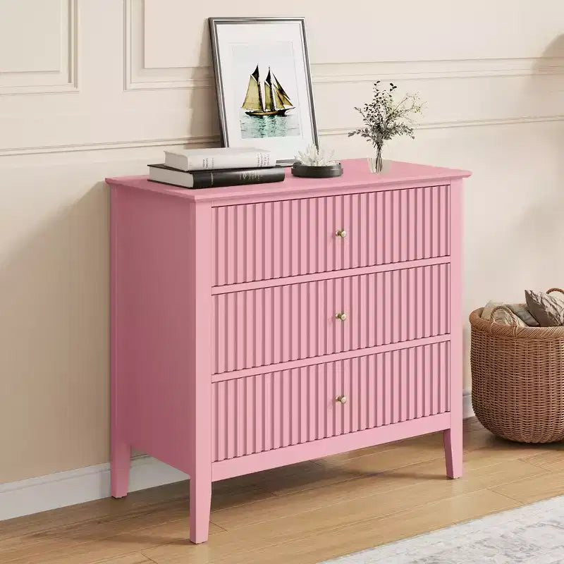 Commode cannelée à 3 tiroirs avec glissières à roulement à billes, table de chevet moderne