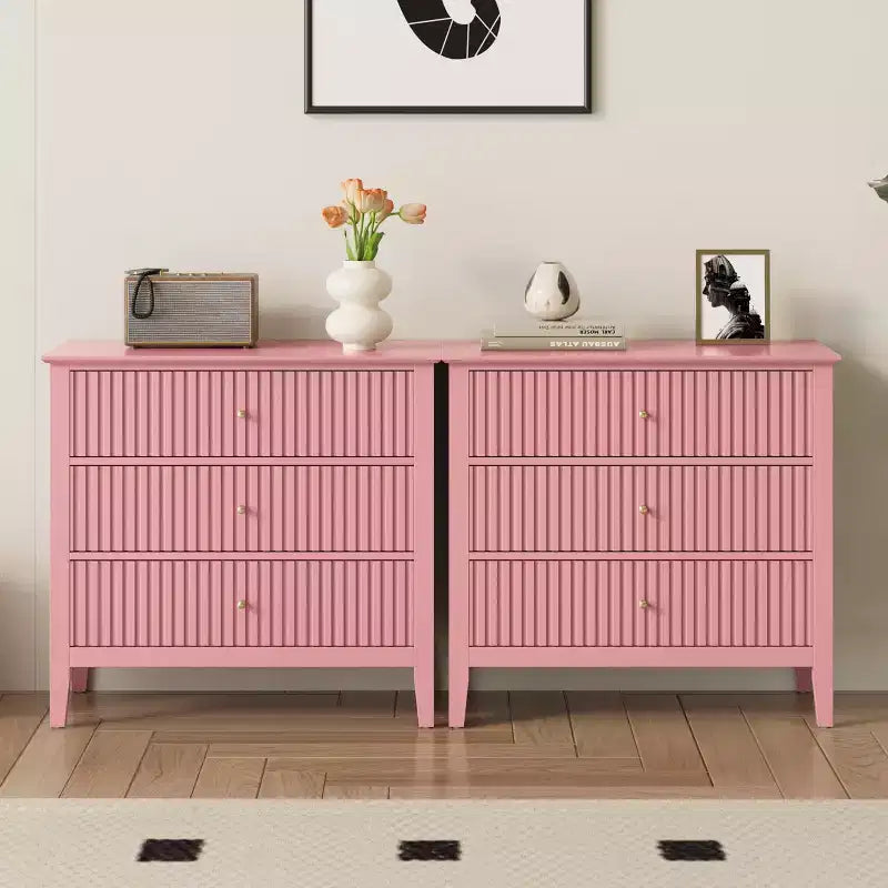 Commode cannelée à 3 tiroirs avec glissières à roulement à billes, table de chevet moderne