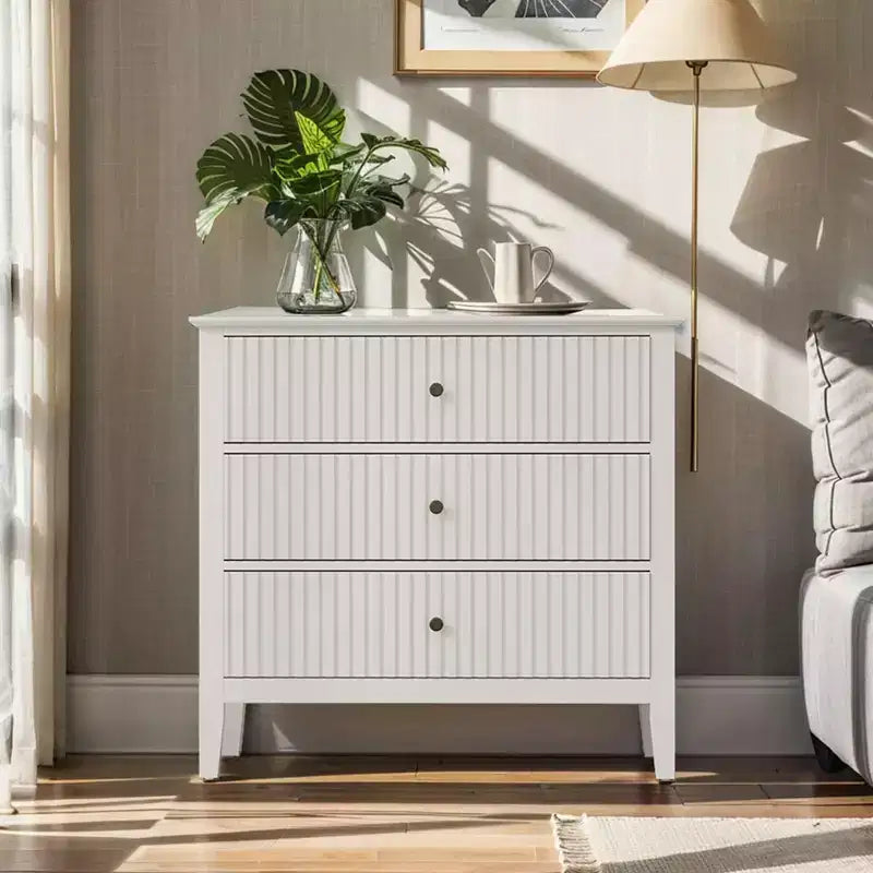 Commode cannelée à 3 tiroirs avec glissières à roulement à billes, table de chevet moderne