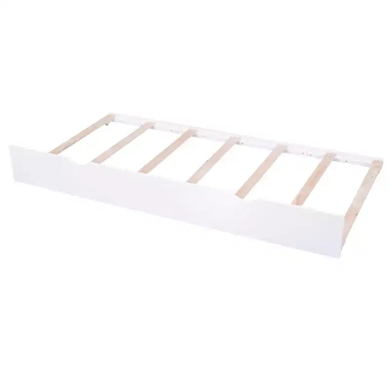 Lit plateforme de rangement avec étagères coulissantes et lit gigogne simple blanc