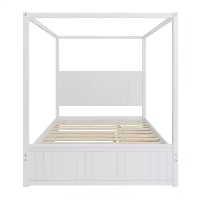 Lit plateforme à baldaquin Queen Size 4 poteaux avec lit gigogne et 3 tiroirs