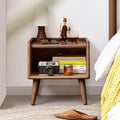 GDFStudio Albert Simple Solid Beechwood 15.75 H Nightstand with Storage Cabinet