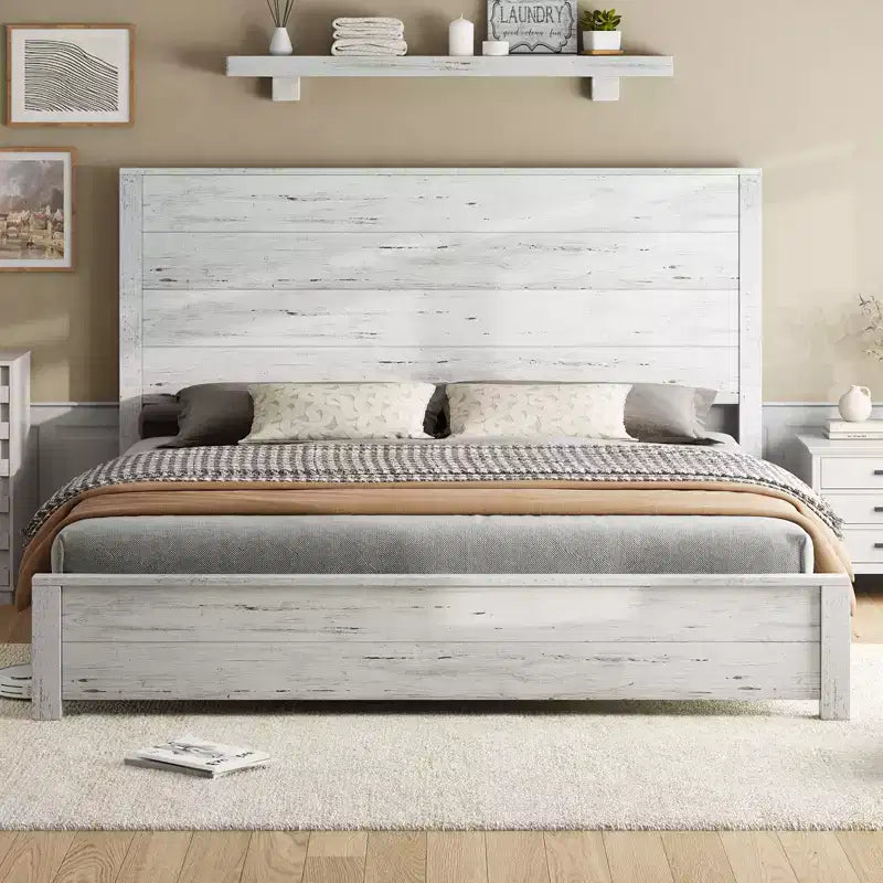 AMERLIFE Rustic Wood Bed Frame with 51.2 Spliced Headboard