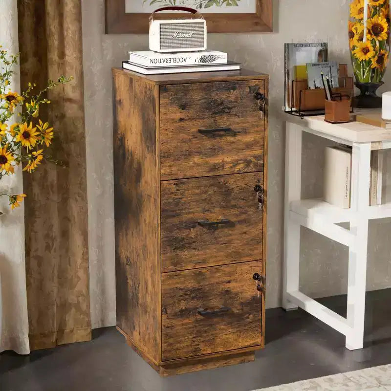 Karl Home 3-Drawer Brown MDF 15.35in. W Vertical File Cabinet