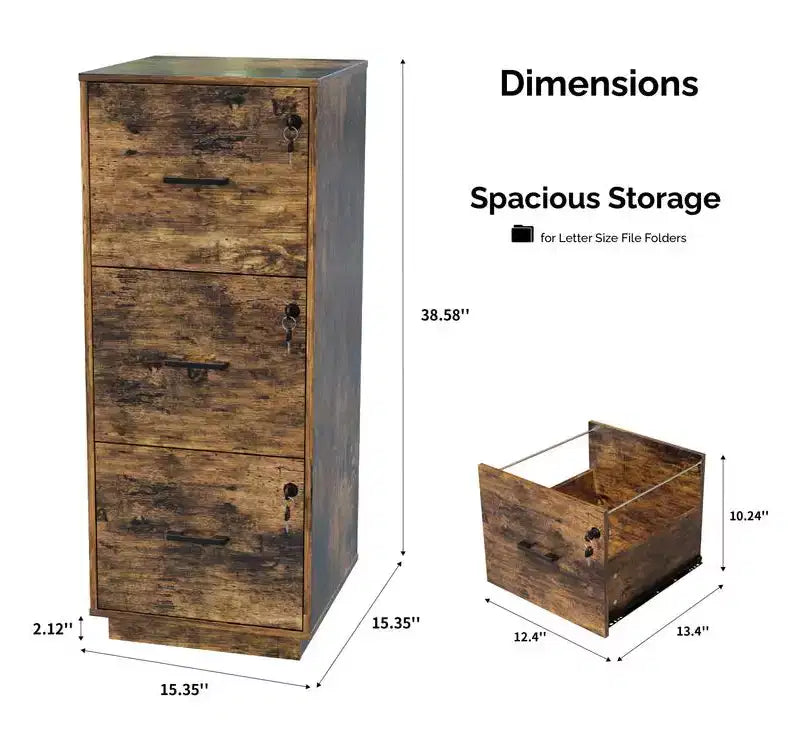 Classeur vertical 3 tiroirs en MDF marron de 39 cm de large