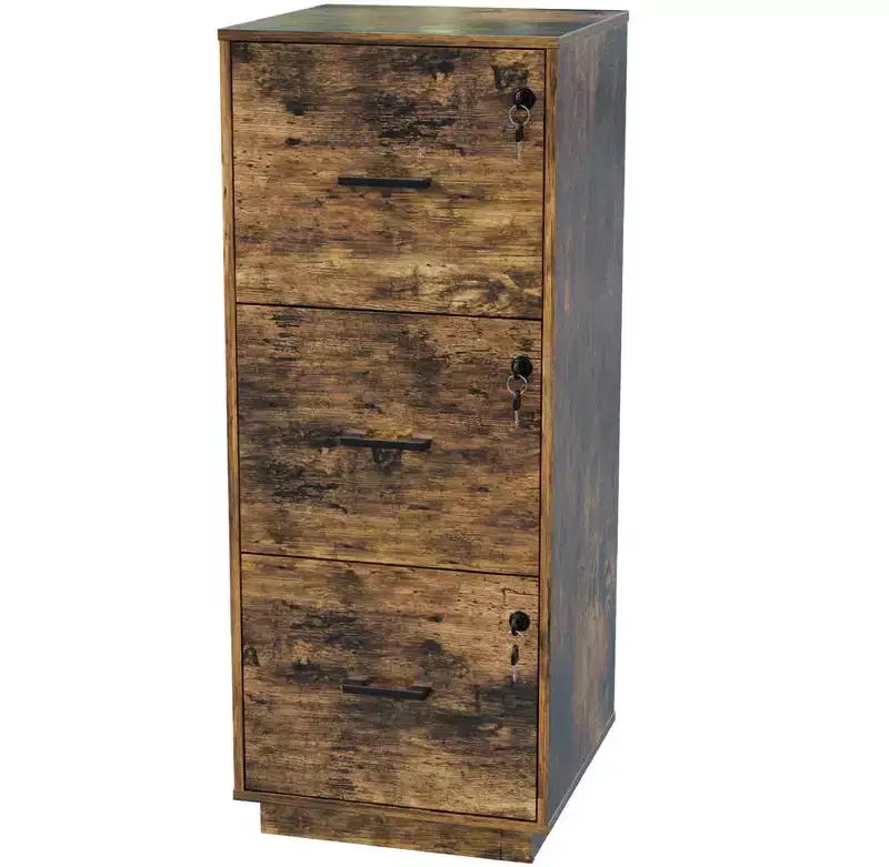 Classeur vertical 3 tiroirs en MDF marron de 39 cm de large