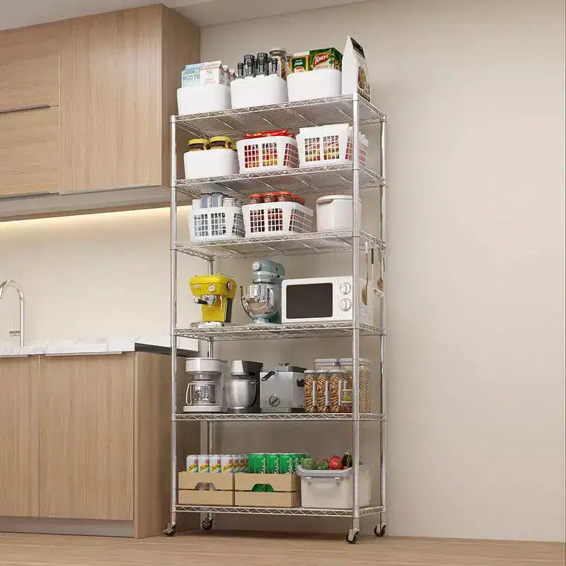 Karl Home Heavy Duty Storage Adjustable Metal Shelves Wire Shelving Unit With Wheels 1200LBS NSF