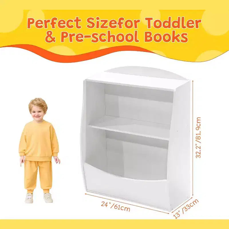 Étagère à livres et organisateur de jouets pour enfants – Étagère de rangement en bois à 2 niveaux avec dispositif anti-basculement