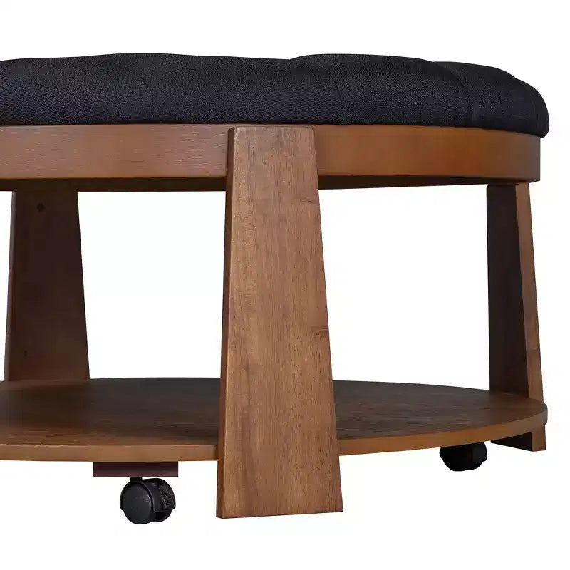 Table basse pouf ronde large à 2 niveaux capitonnée