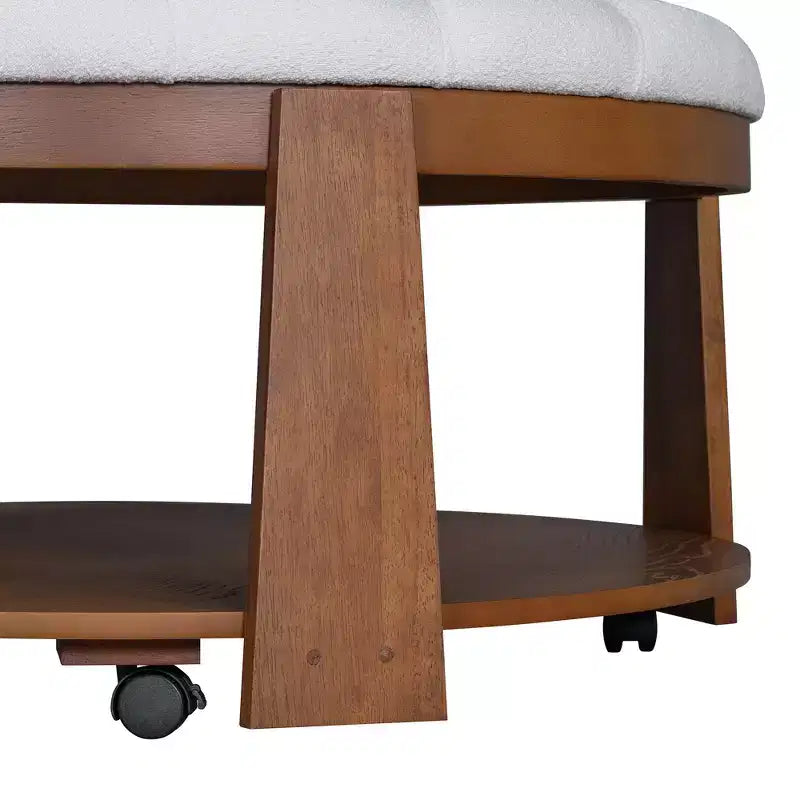 Table basse pouf ronde large à 2 niveaux capitonnée