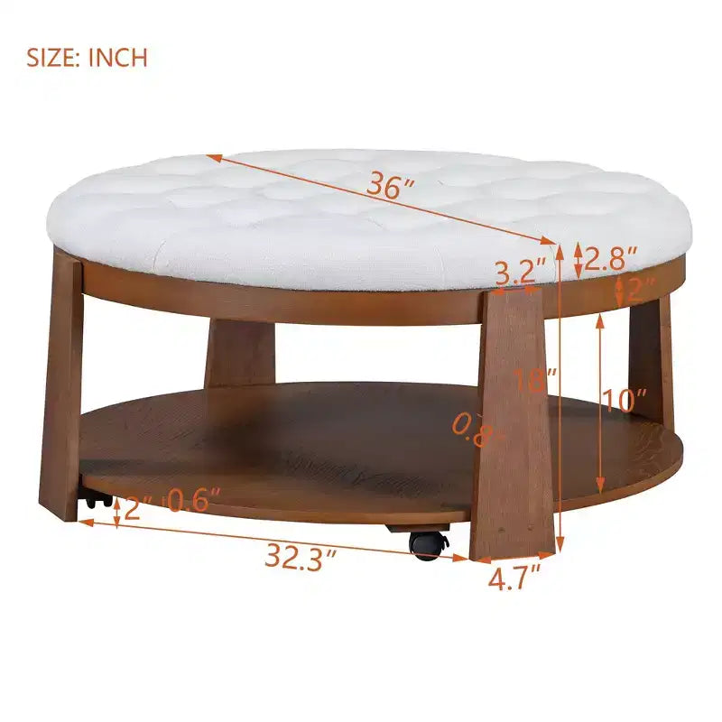 Table basse pouf ronde large à 2 niveaux capitonnée