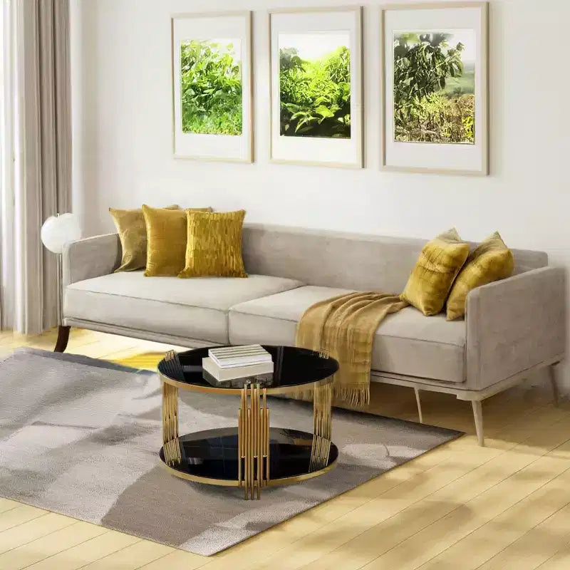 Table basse pouf ronde large à 2 niveaux capitonnée