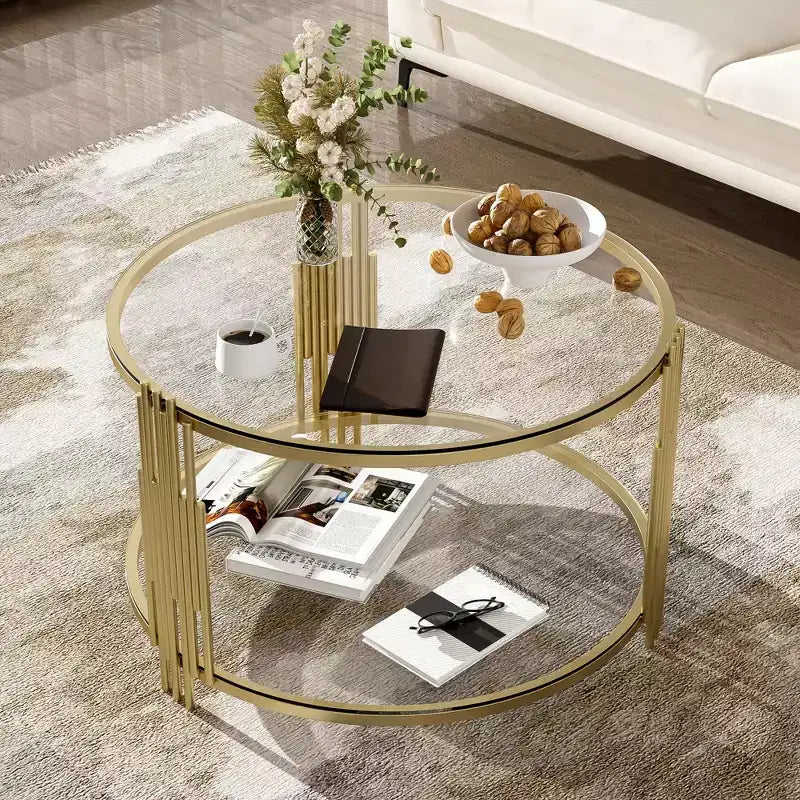 Table basse pouf ronde large à 2 niveaux capitonnée