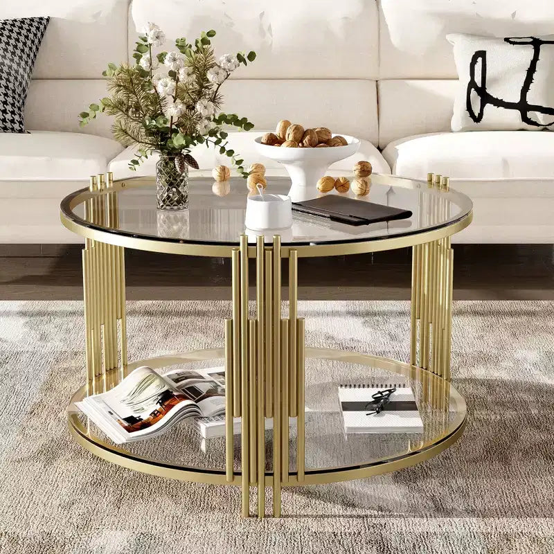 Table basse pouf ronde large à 2 niveaux capitonnée
