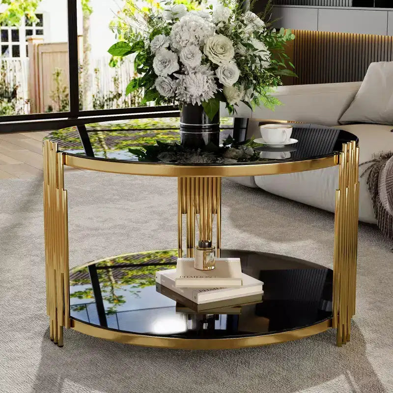 Table basse pouf ronde large à 2 niveaux capitonnée