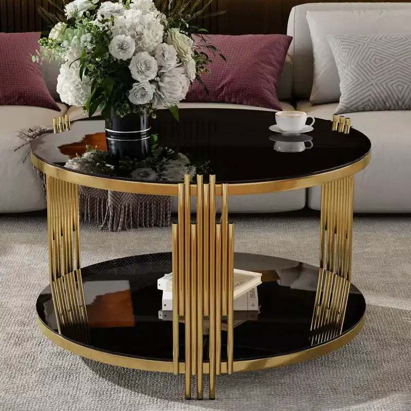 Table basse pouf ronde large à 2 niveaux capitonnée