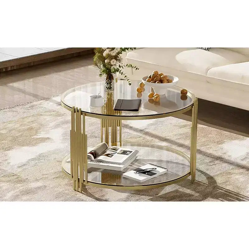 Table basse pouf ronde large à 2 niveaux capitonnée
