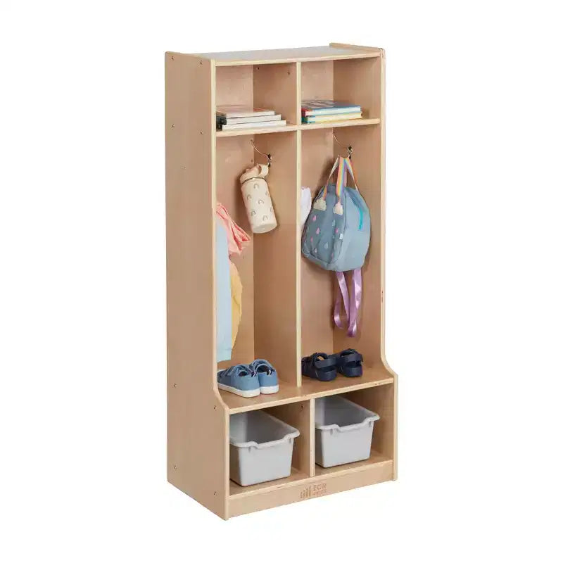 Porte-manteau à 2 sections avec banc et compartiments de rangement