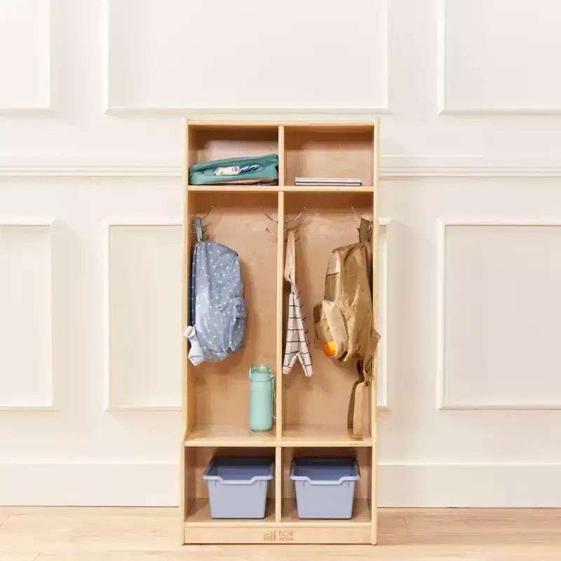 Porte-manteau à 2 sections avec banc et compartiments de rangement