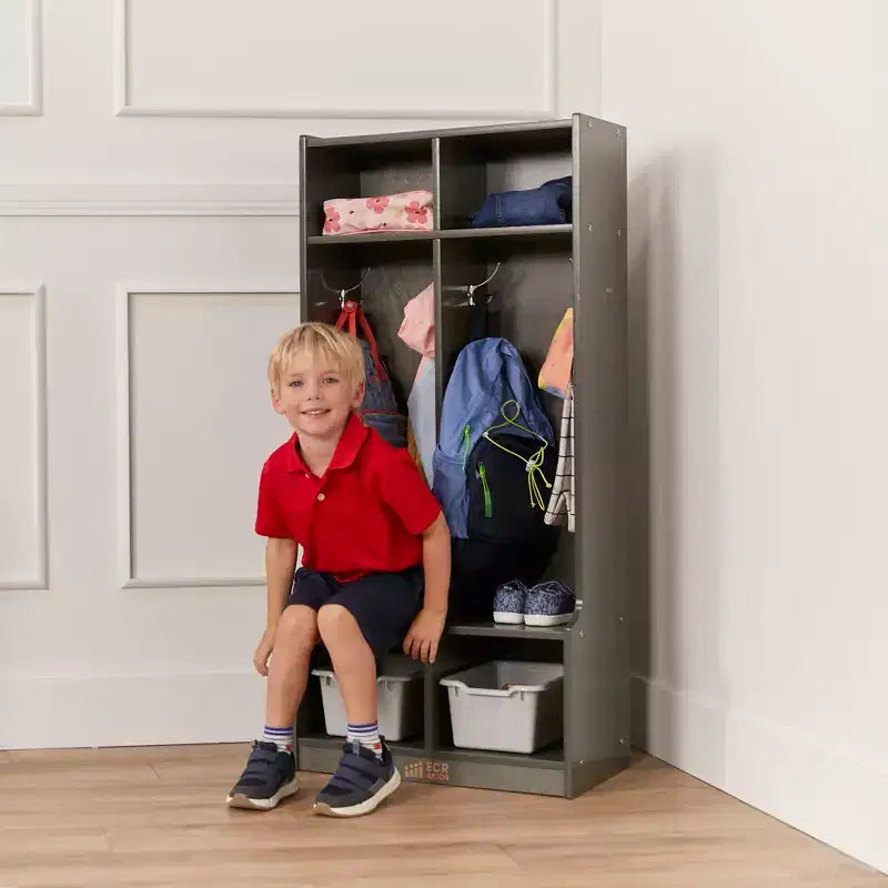 Porte-manteau à 2 sections avec banc et compartiments de rangement