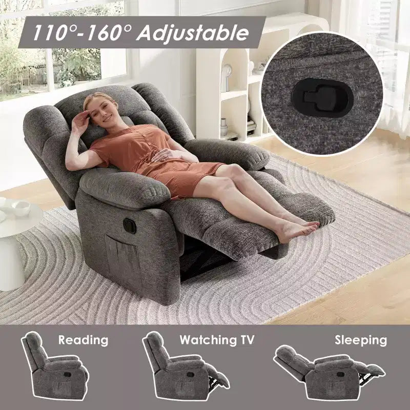 Canapé inclinable réglable, pouf + poche latérale, design ergonomique