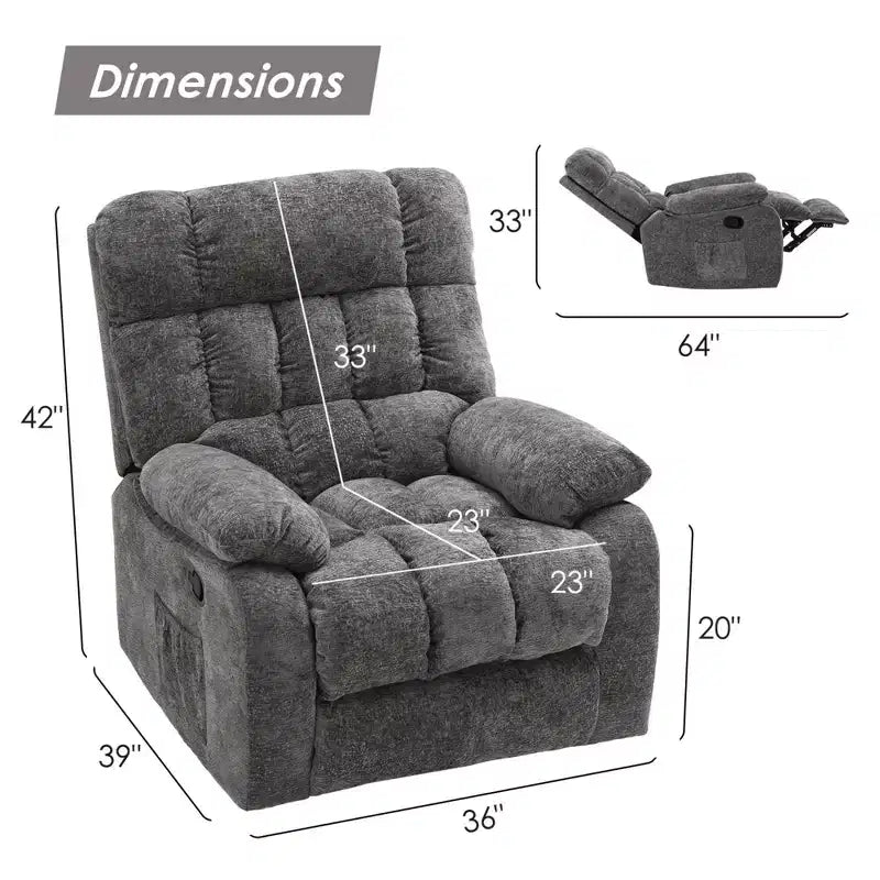 Canapé inclinable réglable, pouf + poche latérale, design ergonomique