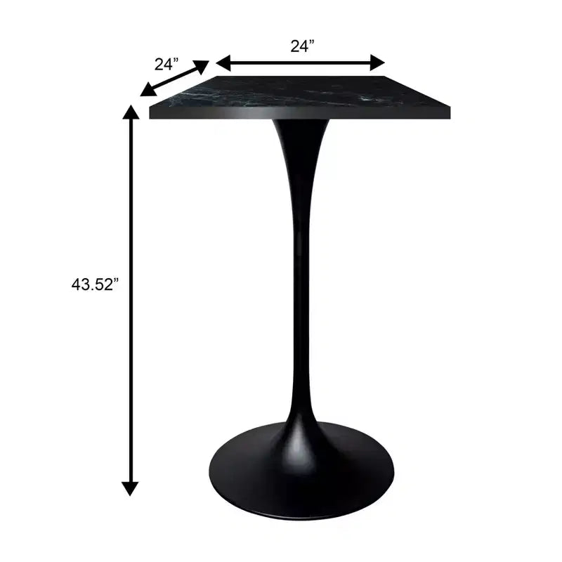 Table à manger carrée hauteur bar, plateau moderne en MDF avec piétement piédestal noir
