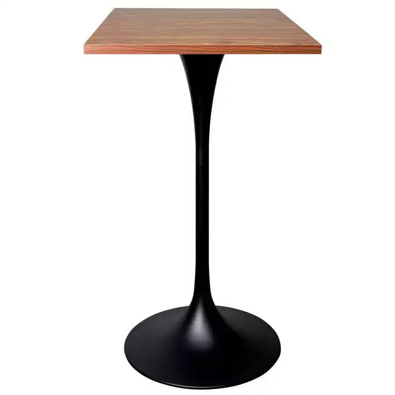 Table à manger carrée hauteur bar, plateau moderne en MDF avec piétement piédestal noir