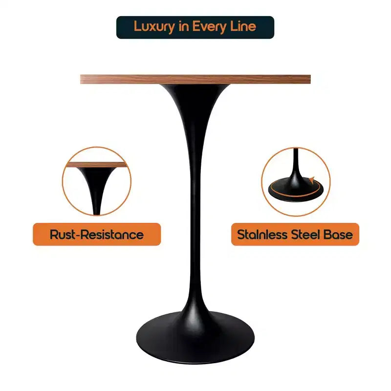 Table à manger carrée hauteur bar, plateau moderne en MDF avec piétement piédestal noir