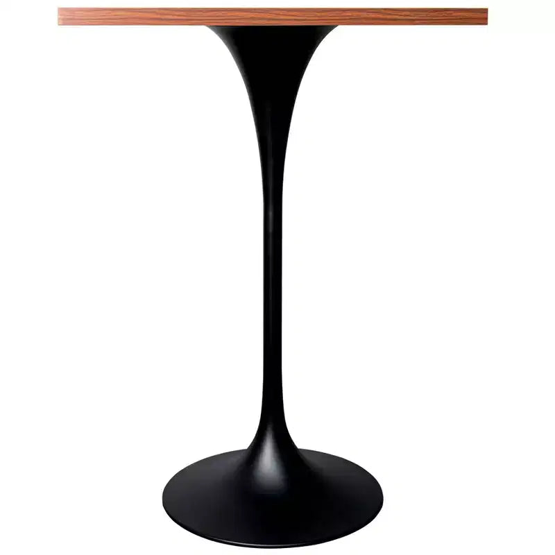 Table à manger carrée hauteur bar, plateau moderne en MDF avec piétement piédestal noir