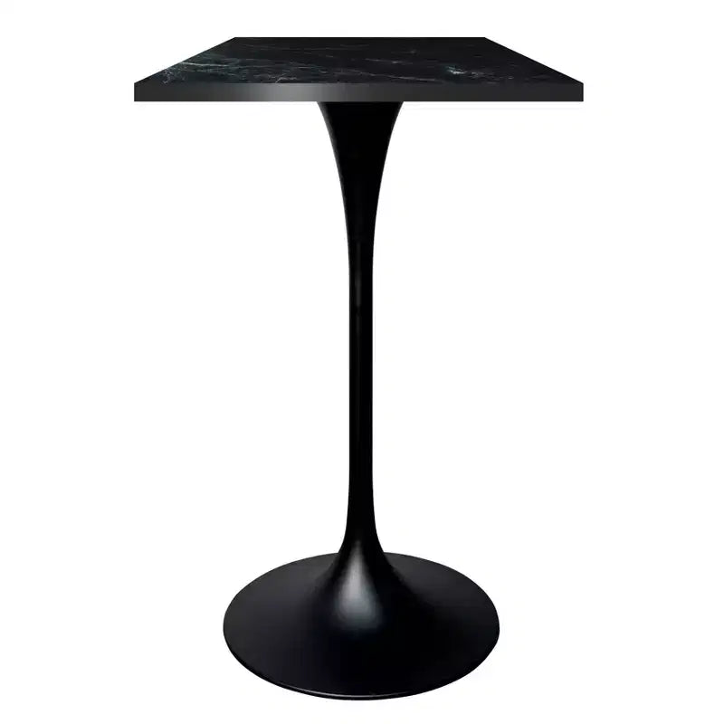 Table à manger carrée hauteur bar, plateau moderne en MDF avec piétement piédestal noir