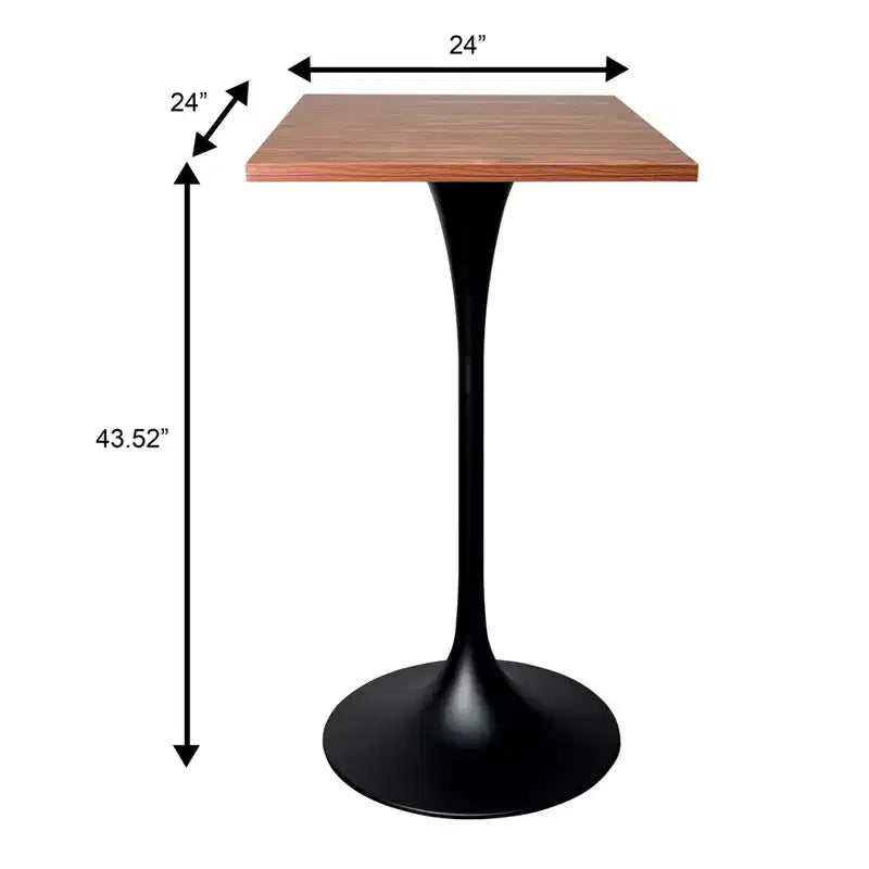 Table à manger carrée hauteur bar, plateau moderne en MDF avec piétement piédestal noir