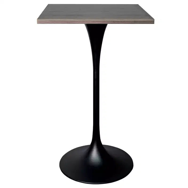 Table à manger carrée hauteur bar, plateau moderne en MDF avec piétement piédestal noir