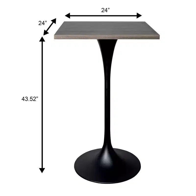 Table à manger carrée hauteur bar, plateau moderne en MDF avec piétement piédestal noir